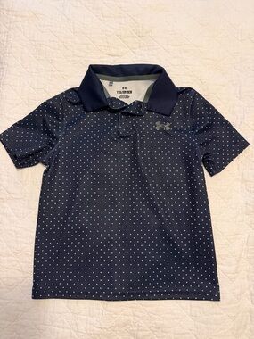 Under Armour Navy and White Polka Dot Polo
